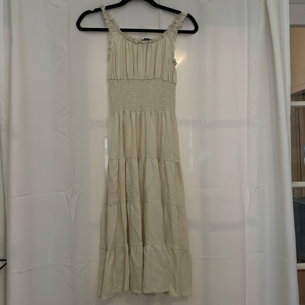 Cream smocked stretchy off the shoulder casual summer dress forever21